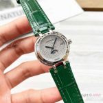 Copy Longines PrimaLuna Lady Watches Full Diamond Dial Green Leather Strap